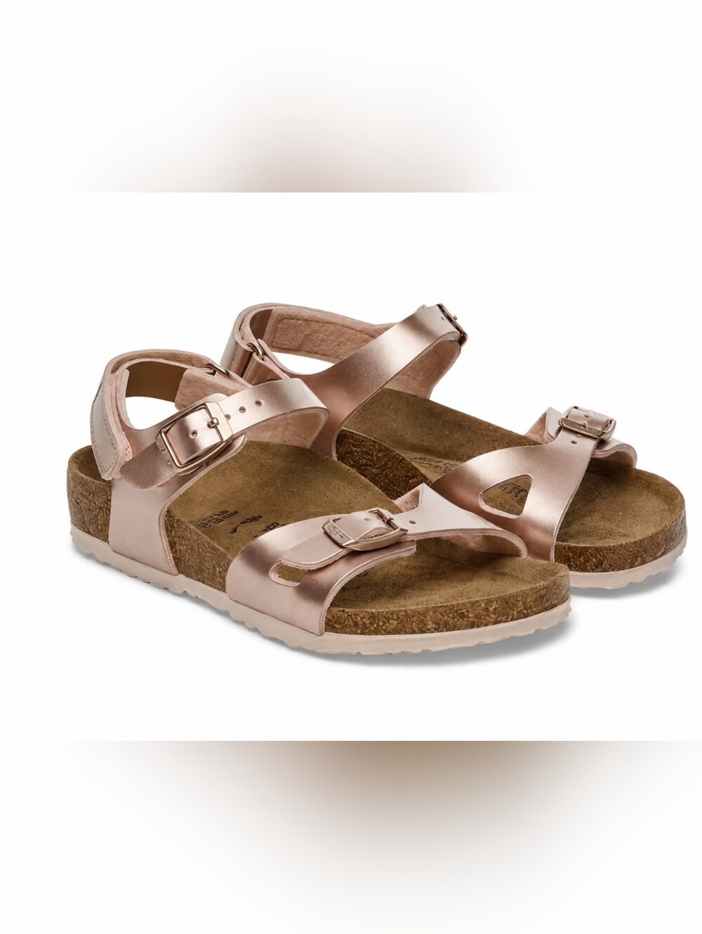 Birkenstock Kids Metallic Rose Gold Buckle Sandals -